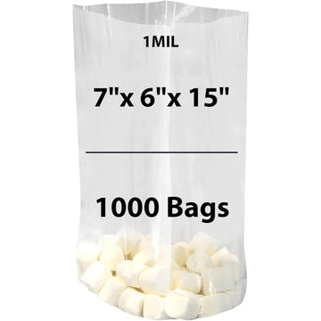 LDPE 1 mil 7" X 6" X 15" Clear Gusseted Poly Bags 1000 Bags